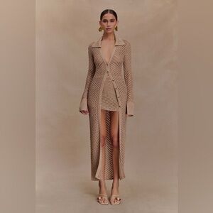 Meshki Waverley Metallic Knit Swim Cover Up Gold, Size XS